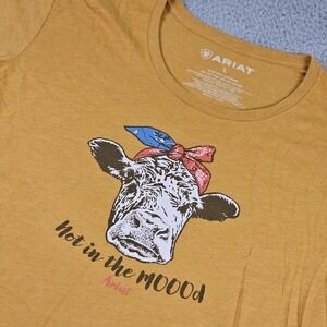 Ariat Shirt Womens Large Mustard Yellow Graphic Cow Not in the MOOOd Western